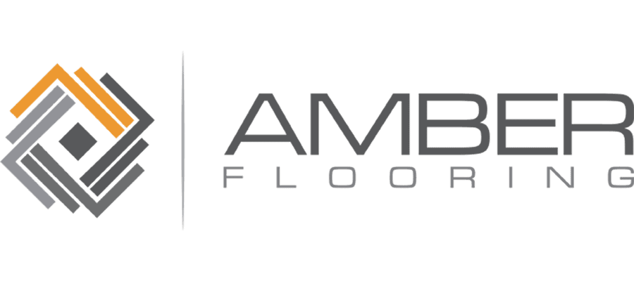 Amber Flooring logo with a geometric design using grey and orange lines on the left, and the words “AMBER FLOORING” in grey uppercase letters on the right.