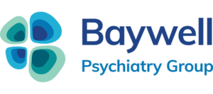 Baywell Psychiatry Group Logo With Four Overlapping Blue And Teal Shapes On The Left And The Company Name In Blue Text On The Right.