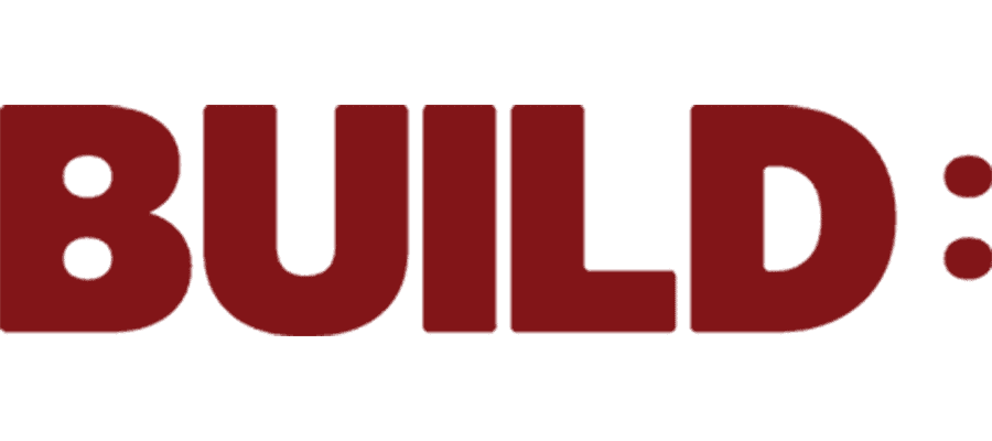 The image shows the word “BUILD:” in bold, uppercase, dark red letters on a light background.