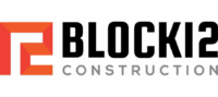 Block-Style Orange And Red Geometric Logo To The Left Of Bold Black Text Reading “Block12” Above Gray Text Reading “Construction” On A Light Background.