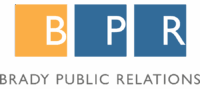 Three Colored Squares With The Letters B, P, And R In White. Text Below Reads “Brady Public Relations.” The B Is In An Orange Square; P And R Are In Blue Squares.