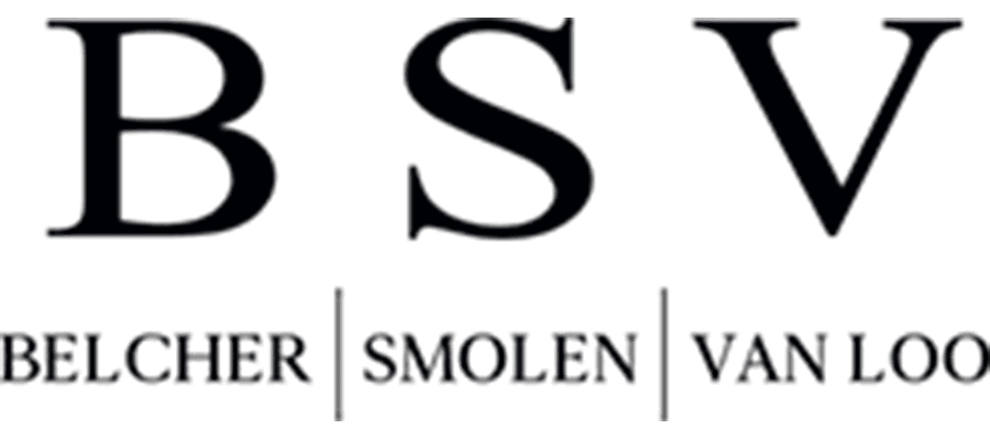 Large initials “B S V” appear above the names “BELCHER | SMOLEN | VAN LOO” in bold, black text on a light background.