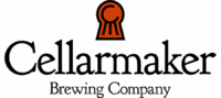 Cellarmaker Brewing Company Logo With A Red Stylized Keyhole Above The Company Name In Black Text On A White Background.