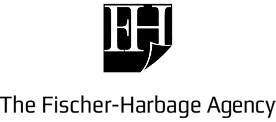 Black and white logo with the letters “FH” above the text “The Fischer-Harbage Agency.” The bottom right of the “H” resembles a turned page.
