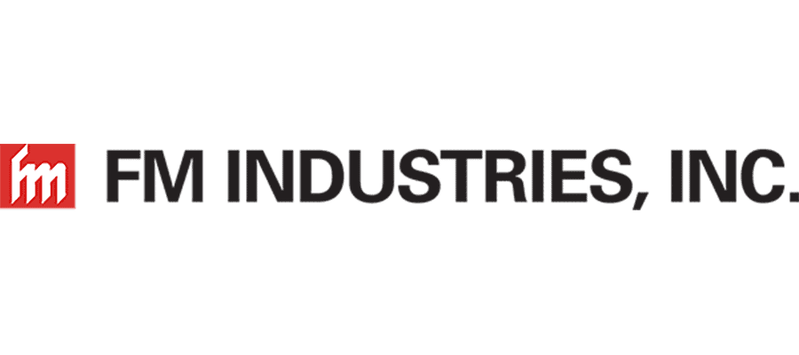 FM Industries, Inc. logo with a red square featuring a white stylized “fm” next to bold black text reading “FM INDUSTRIES, INC.” on a light gray background.