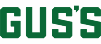 The Word “Gus’s” In Bold, Uppercase, Green Block Letters On A White Background.