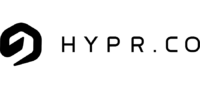 Black Geometric Logo Next To The Text “Hypr.co” In A Modern, Minimalist Font On A Light Background.