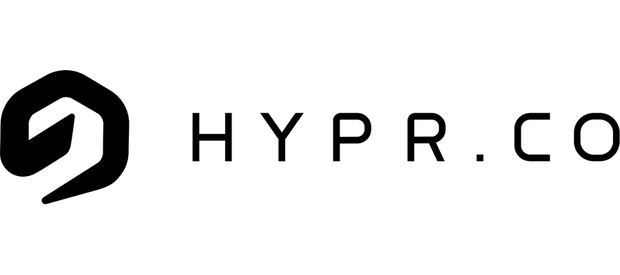 Black geometric logo next to the text “HYPR.CO” in a modern, minimalist font on a light background.