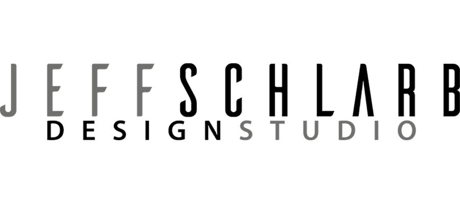 Logo with the words “JEFF SCHLARB DESIGN STUDIO” in bold, modern black and gray font on a light background.