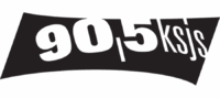 Black And White Logo Displaying “90.5 Ksjs” In Bold, Stylized Letters On An Uneven, Wavy Black Background.