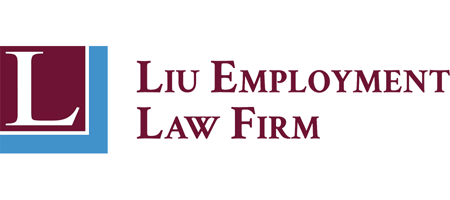Logo for Liu Employment Law Firm. Large white “L” on a maroon square with a blue border, next to the firm’s name in maroon capital letters on a white background.