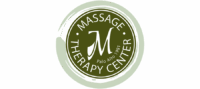Circular Green Logo For Massage Therapy Center Palo Alto, With A Large “M” In The Center And Text Around The Edge.