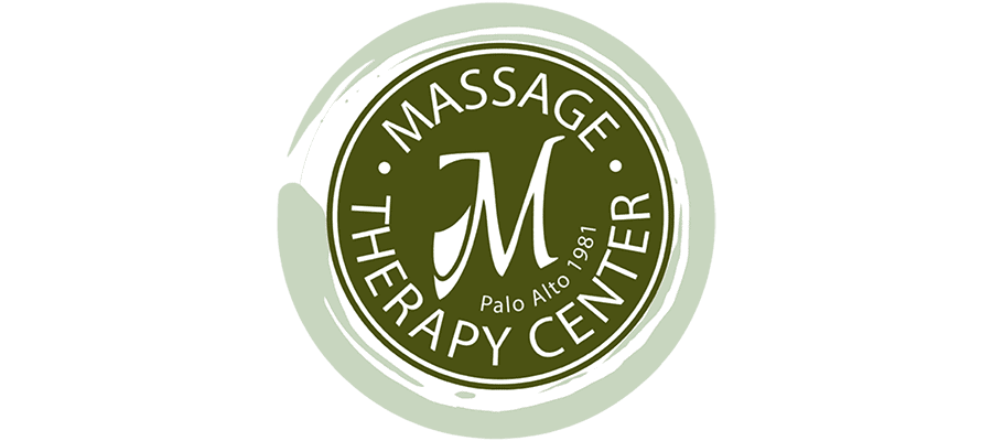 Circular green logo for Massage Therapy Center Palo Alto, with a large “M” in the center and text around the edge.