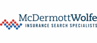 Logo For Mcdermott Wolfe, Insurance Search Specialists, Featuring Red And Blue Dots On The Left And The Company Name In Bold Blue Text On The Right.