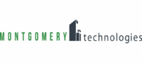 Montgomery Technologies Logo With “Montgomery” In Green, “Technologies” In Gray, And Two Abstract Building Shapes Between The Words, Representing The Letter “T”.