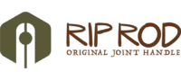 Logo With A Green Geometric Design On The Left And Brown Text On The Right That Reads “Rip Rod Original Joint Handle.”.