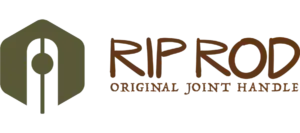 Logo With A Green Geometric Design On The Left And Brown Text On The Right That Reads “Rip Rod Original Joint Handle.”.