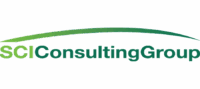 Sci Consulting Group Logo With Green Gradient Text And An Arched Green Line Above The Words.