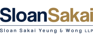 Logo For Sloan Sakai Yeung &Amp; Wong Llp. “Sloan” Is In Dark Blue, “Sakai” In Gold, And The Full Firm Name Is Written Below In Blue On A Light Background.