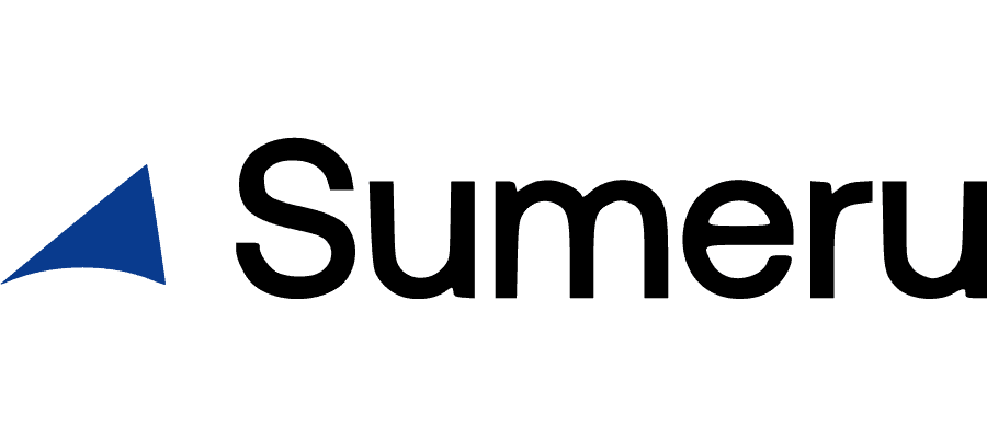 The image shows a blue triangular shape next to the word “Sumeru” in bold black letters on a light background.