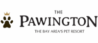 Logo For The Pawington, A Bay Area Pet Resort. Features A Paw Print With A Gold Crown On The Left And Bold Text Reading “The Pawington” And “The Bay Area’s Pet Resort” Below.