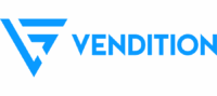 Blue Geometric “V” Logo Followed By The Word “Vendition” In All Capital Letters On A Light Grey Background.